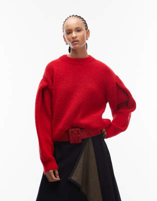 Asos Design Fluffy Knit Crew Sweater In Red