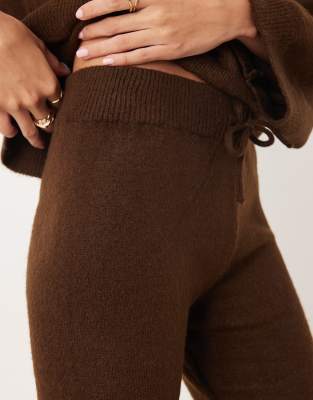 Asos Design Fluffy Knit Flared Pants In Brown