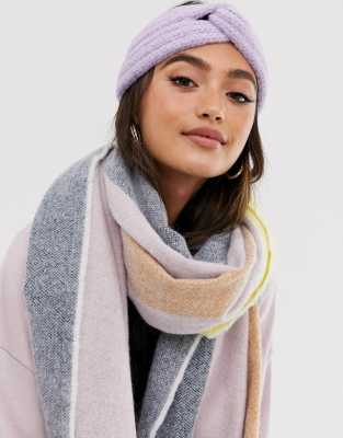 ASOS DESIGN fluffy knit headband in purple