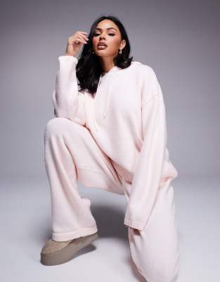 Asos Design Fluffy Knit Hoodie In Soft Pink - Part Of A Set