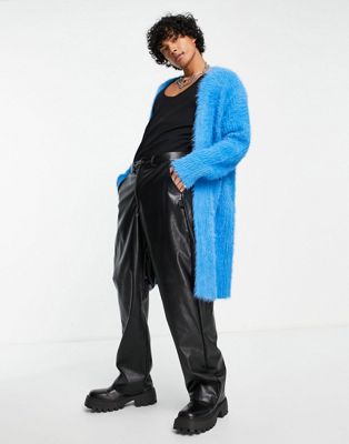 ASOS DESIGN fluffy knit longline cardigan in electric blue
