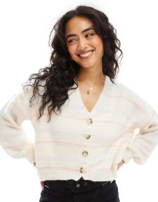 Asos Design Fluffy Knit Oversized Cardigan In Ecru Stripe-multi