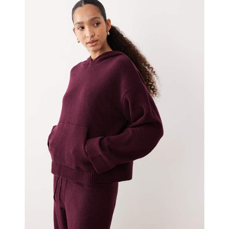 ASOS DESIGN fluffy knit oversized hoodie in plum - part of a set