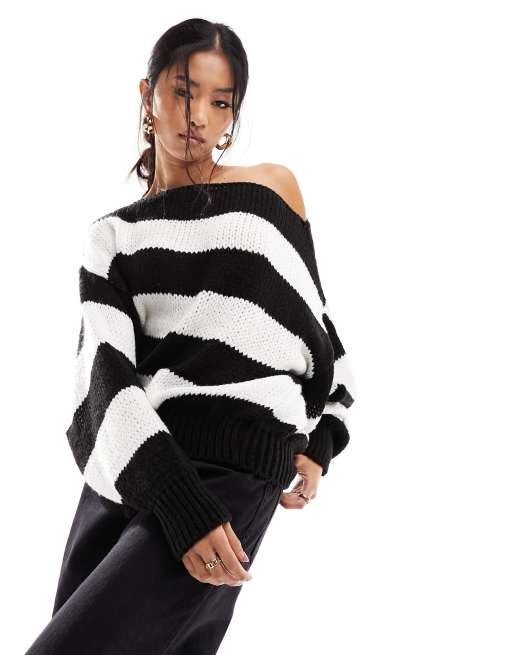 Black and white knitted jumper best sale