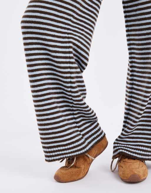 ASOS DESIGN fluffy knit pants set in blue and brown stripe, 3 of 5