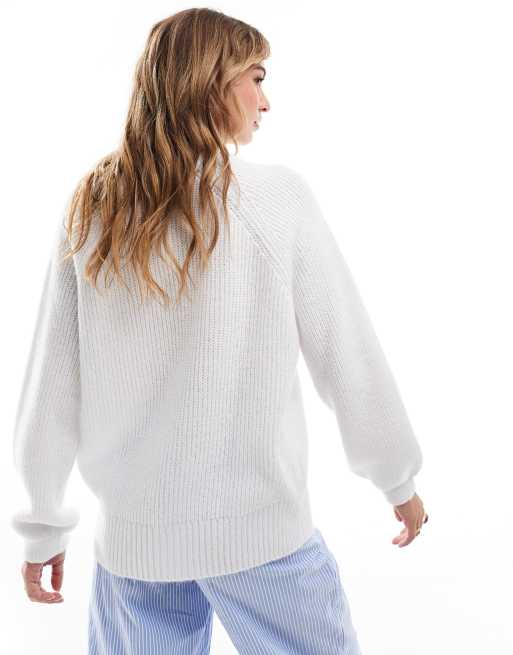 ASOS DESIGN fluffy knit raglan cardigan in ecru, 3 of 4