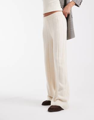 Asos Design Fluffy Knit Ribbed Pants In White