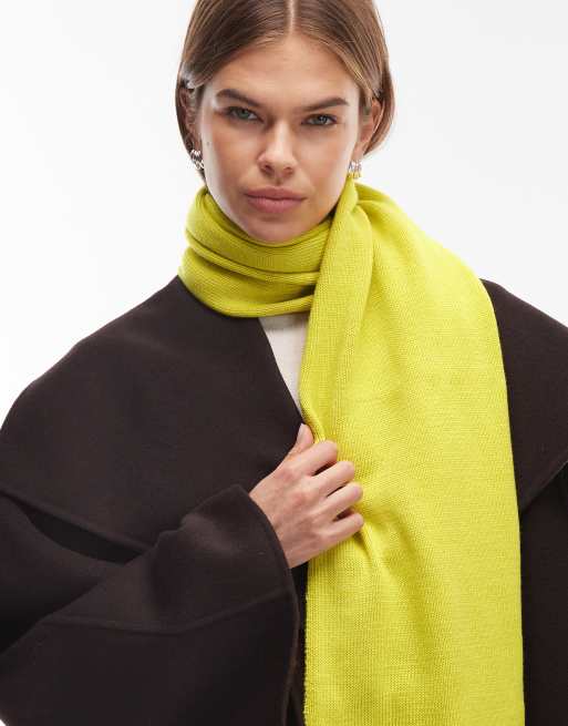 ASOS DESIGN fluffy knit scarf in yellow, 2 of 3