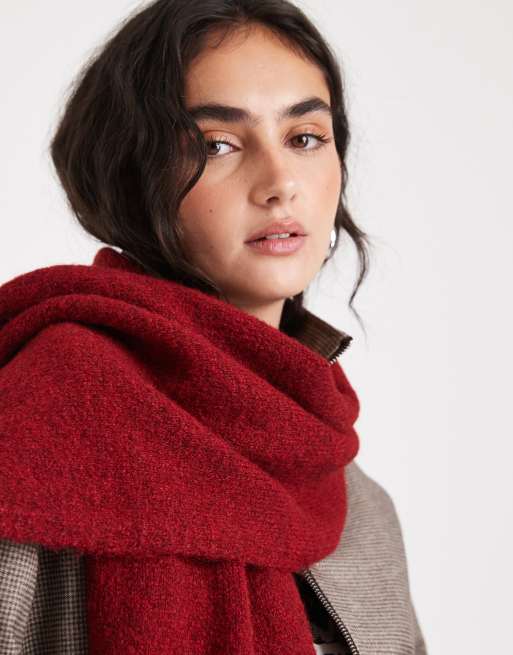 ASOS DESIGN fluffy knit scarf with wool in bright red | ASOS