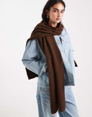 Asos Design Fluffy Knit Scarf With Wool In Brown