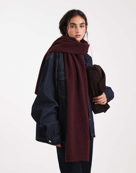 ASOS DESIGN fluffy knit scarf with wool in plum - view 1