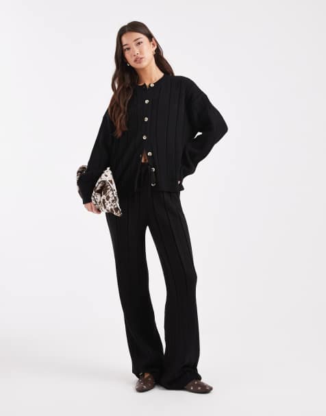 ASOS DESIGN fluffy knit set in black - view 1