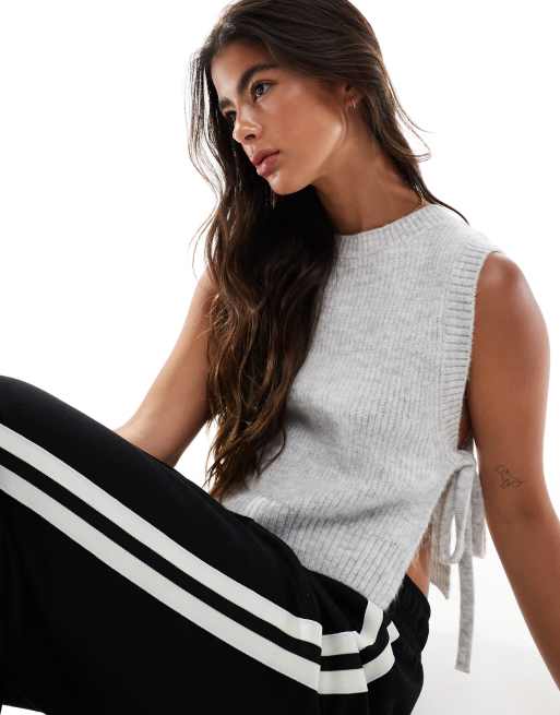 ASOS DESIGN fluffy knit split side tank top in gray | ASOS