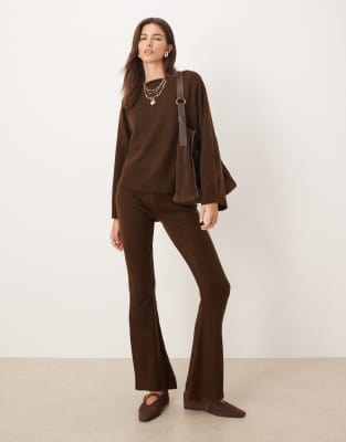 Asos Design Fluffy Knit Sweater In Brown