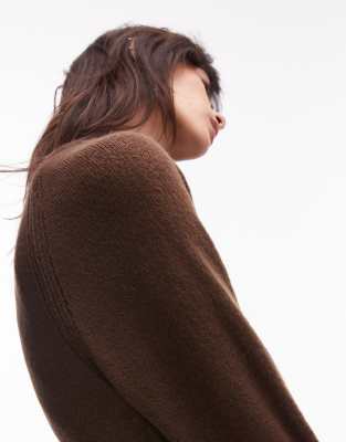 Asos Design Fluffy Knit Sweater With Cinched Waist In Brown