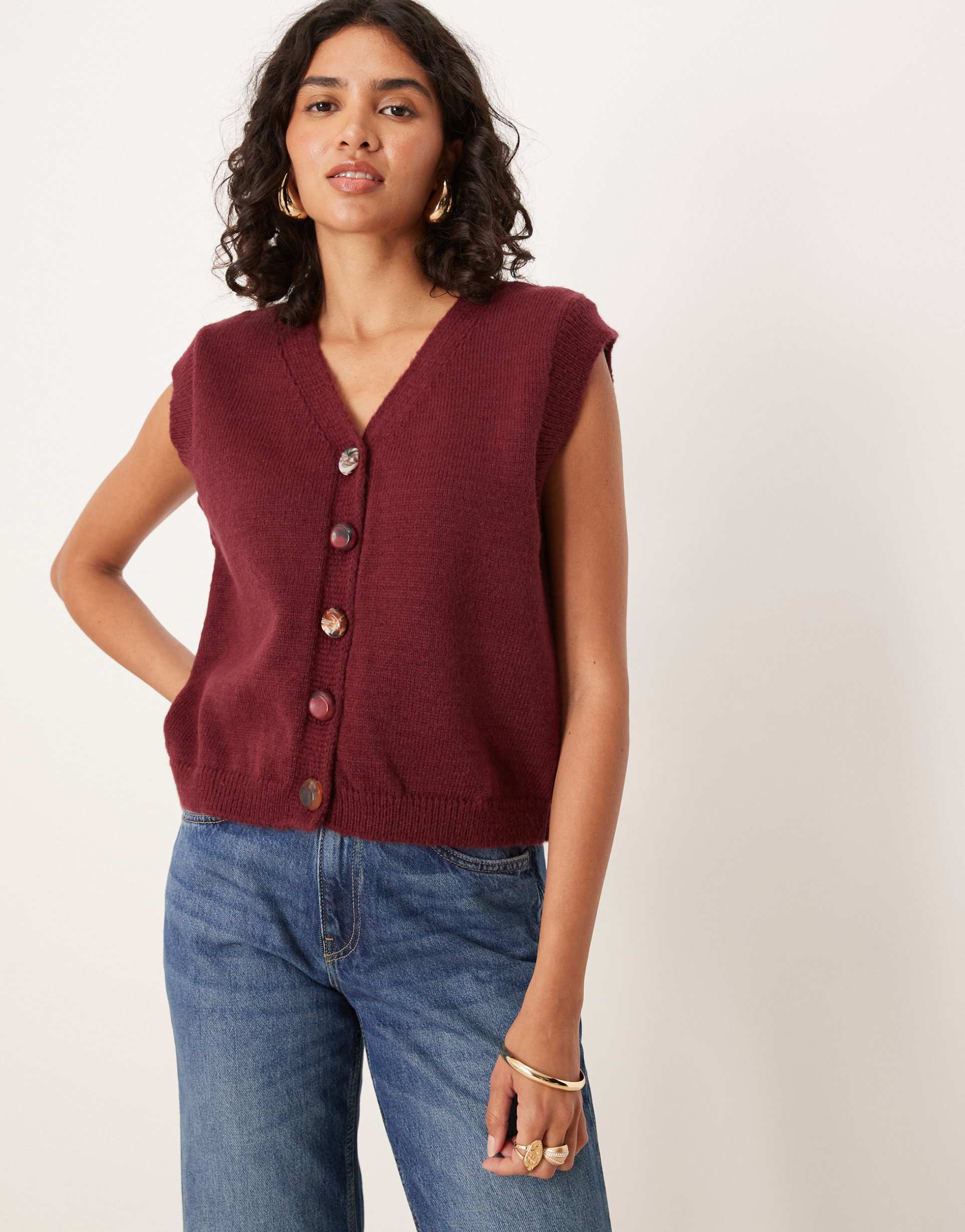 asos design fluffy knit tank top with resin beads in deep red
