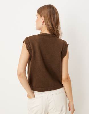 Asos Design Fluffy Knit Tank With Resin Beads In Brown