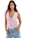 [ASOS DESIGN] ASOS DESIGN fluffy knit tie front bow cardigan in light pink M Light pink