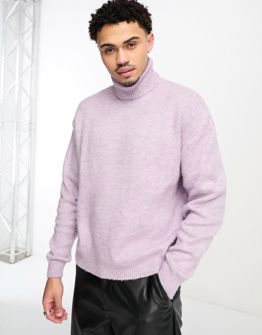 ASOS DESIGN fluffy knit turtle neck sweater in lilac-Purple