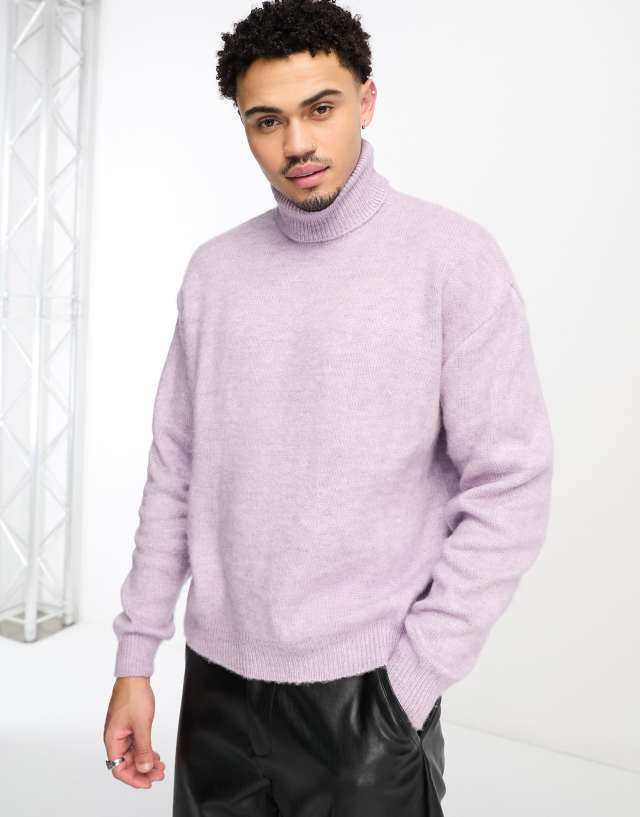 ASOS DESIGN fluffy knit turtle neck sweater in lilac