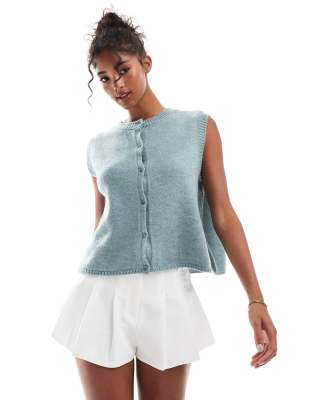 ASOS DESIGN fluffy knit waistcoat in light blue