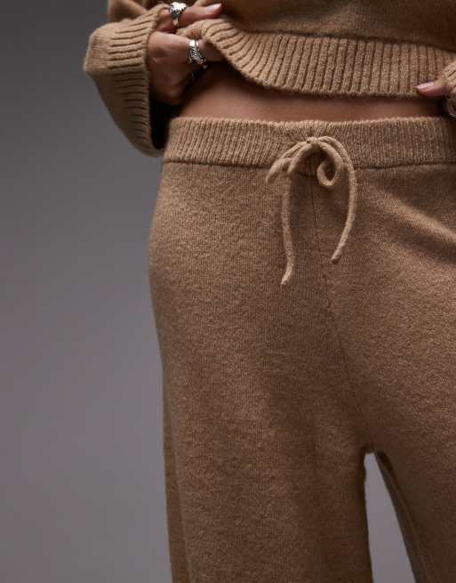 ASOS DESIGN fluffy knit wide leg pants in mocha - part of a set
