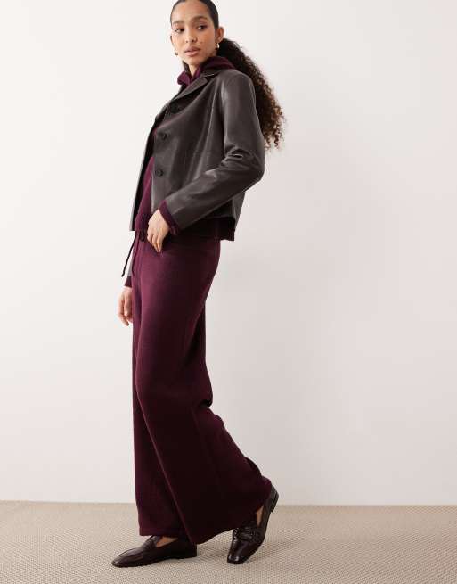 ASOS DESIGN fluffy knit wide leg pants in plum - part of a set, 3 of 5