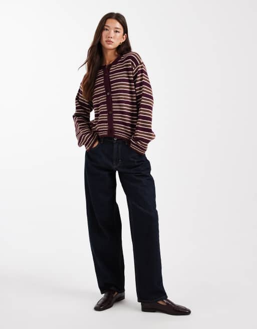 ASOS DESIGN fluffy knitted boxy fit cardigan in pink stripe, 2 of 4