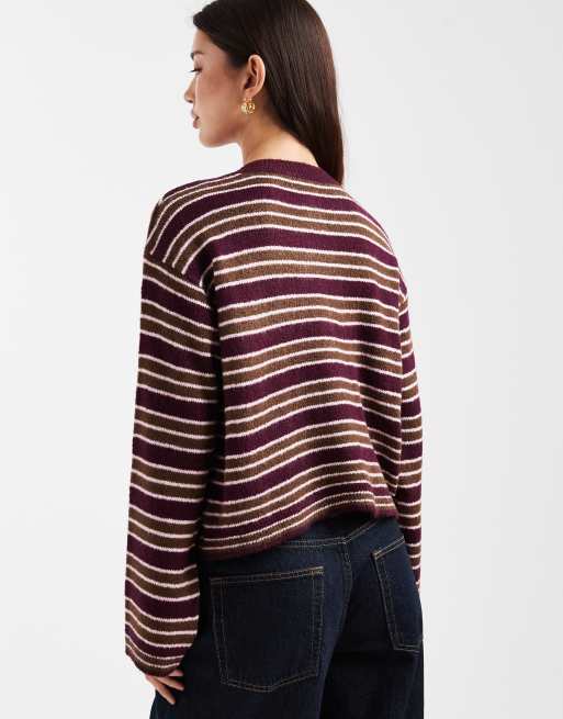 ASOS DESIGN fluffy knitted boxy fit cardigan in pink stripe, 4 of 4