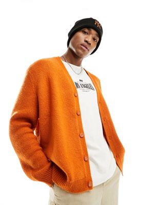 ASOS DESIGN fluffy knitted cardigan in burnt orange | ASOS