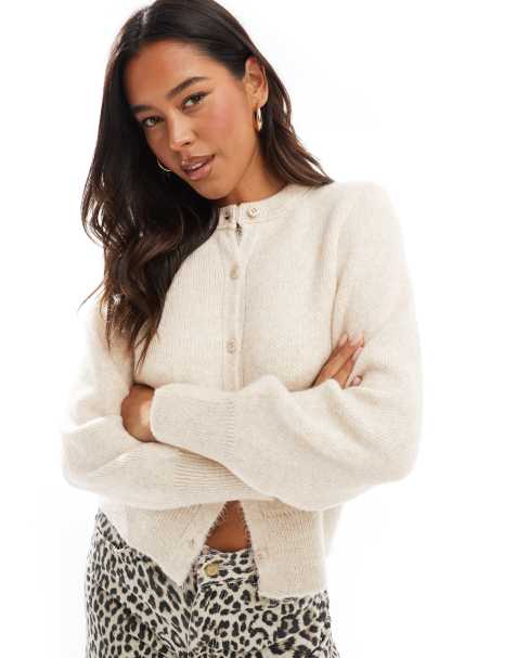 ASOS DESIGN fluffy knitted cardigan in ecru - view 1
