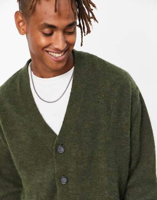 ASOS DESIGN fluffy knitted cardigan in olive