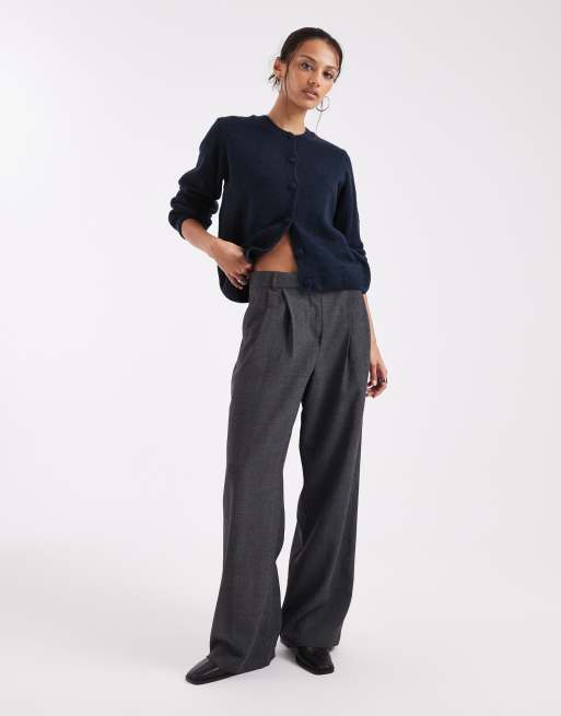 ASOS DESIGN fluffy knitted cardigan with blouson sleeve detail in navy, 2 of 4