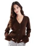 [ASOS DESIGN] ASOS DESIGN fluffy knitted cardigan with turn up cuff in chocolate brown M Brown