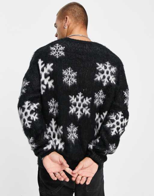 ASOS Design Knit Christmas Sweater with Robin & Dinosaur design-Multi