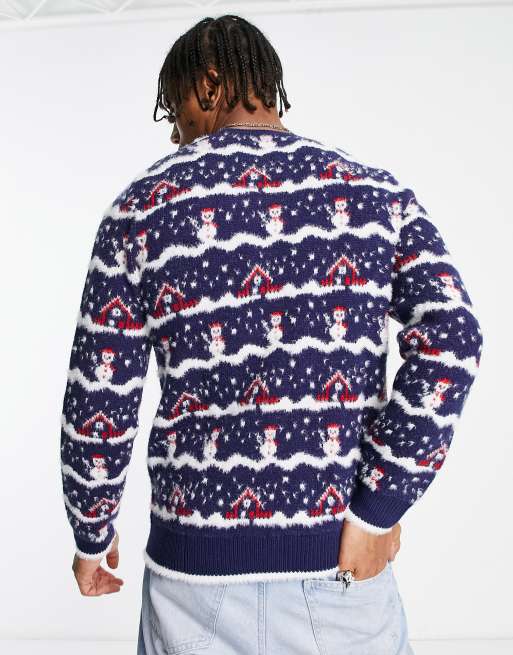 ASOS DESIGN fluffy knitted christmas sweater with snowman design | ASOS