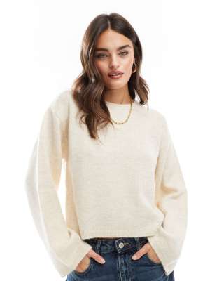 Asos Design Boxy Crew Neck Sweater In Cream-white