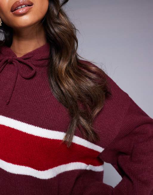 ASOS DESIGN fluffy knitted hoodie in burgundy (part of a set)