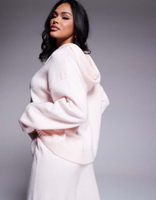 ASOS DESIGN fluffy knitted hoodie in soft pink (part of a set), 4 of 4