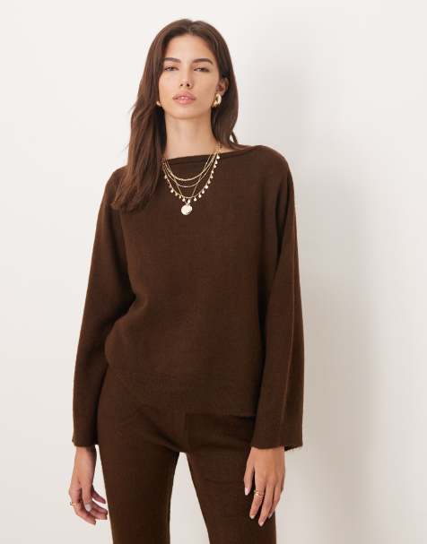 ASOS DESIGN fluffy  knitted jumper co-ord in brown - view 1