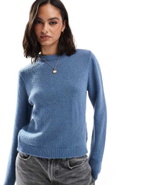 ASOS DESIGN fluffy knitted jumper in dusty blue - view 1