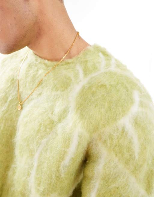 ASOS DESIGN fluffy knitted jumper in green floral pattern, 2 of 4