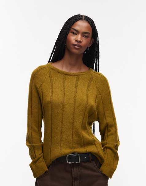 ASOS DESIGN fluffy knitted jumper with wide rib setting in olive - view 1