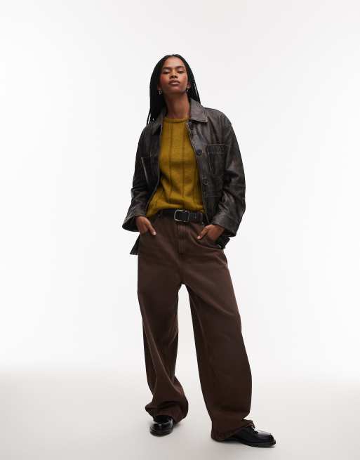 ASOS DESIGN fluffy knitted jumper with wide rib setting in olive, 2 of 4