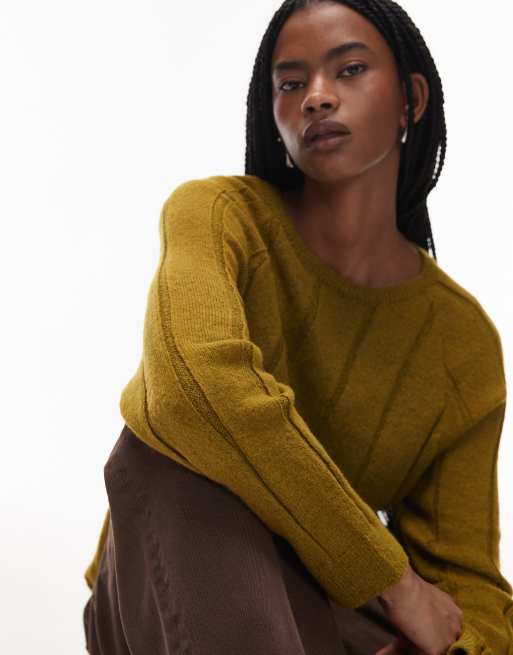 ASOS DESIGN fluffy knitted jumper with wide rib setting in olive, 4 of 4