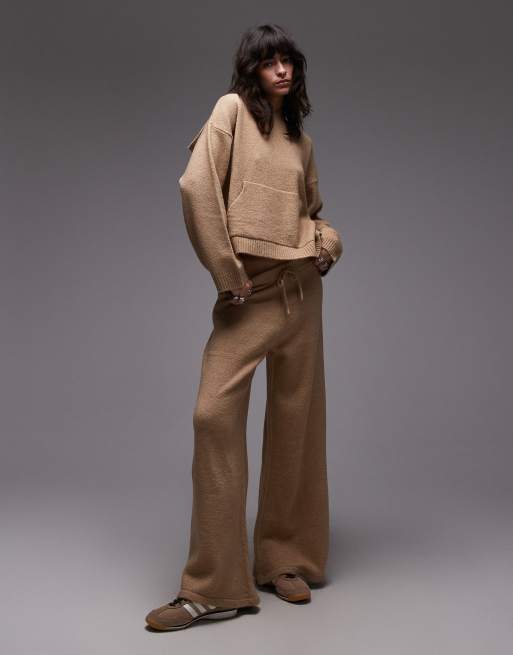 ASOS DESIGN fluffy knitted oversized hoodie in mocha (part of a set), 2 of 4