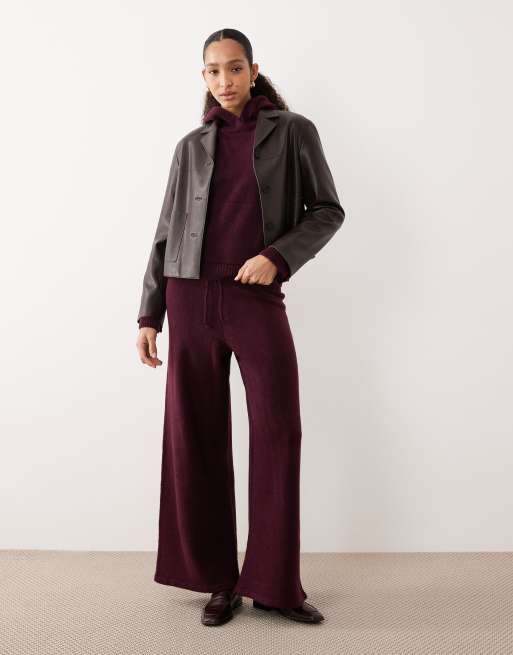 ASOS DESIGN fluffy knitted oversized hoodie in plum (part of a set), 2 of 4