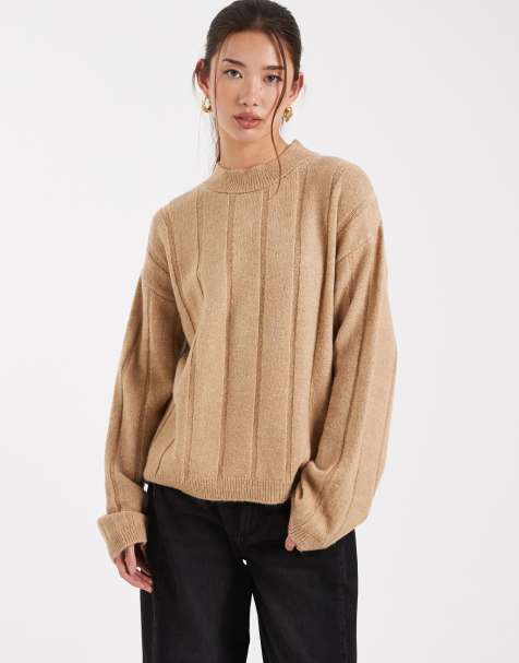 ASOS DESIGN fluffy knitted ribbed jumper co-ord in brown