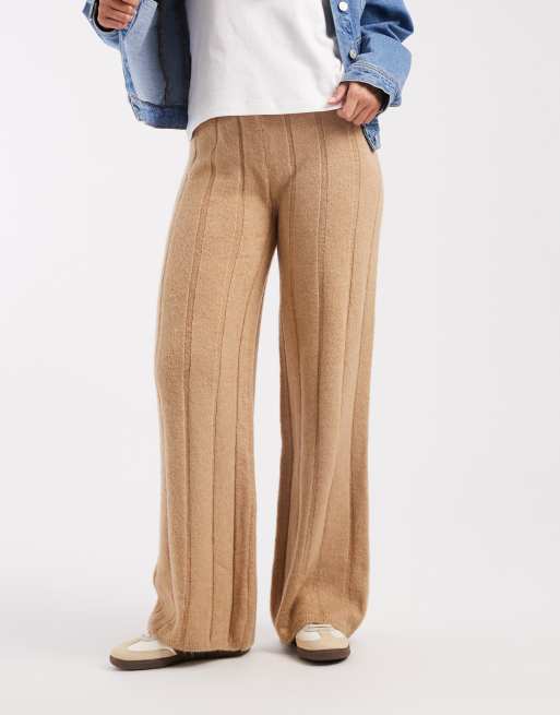 ASOS DESIGN fluffy knitted ribbed pants in brown (part of a set), 2 of 5