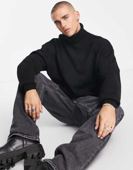 Asos black outlet roll neck jumper